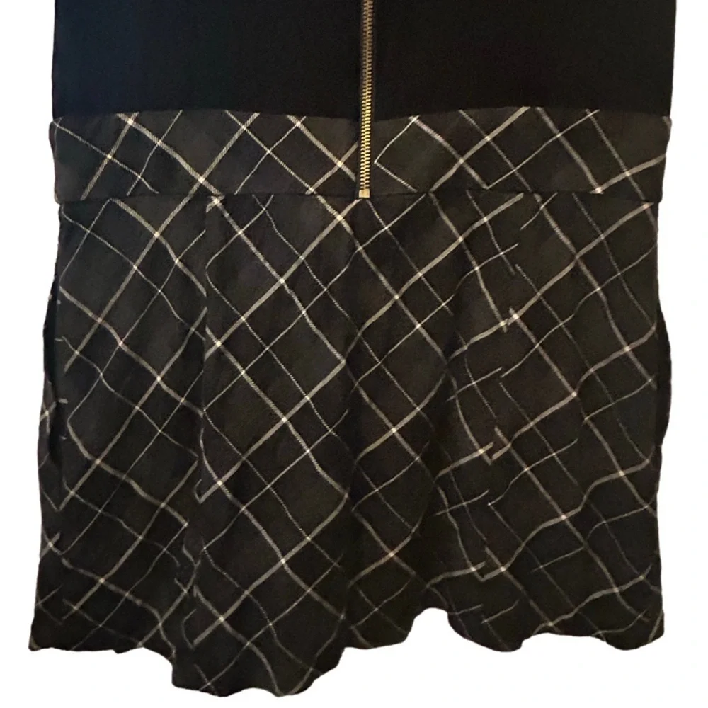 🍀 3 for $25 Rachel Zoe Black Mini Dress w/Pleated Plaid Skirt Size 4 Keyhole